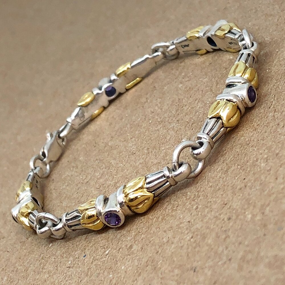 Lagos Caviar Silver 925 & 18K Gold Arcadian Tulip Sterling Amethyst Bracelet
